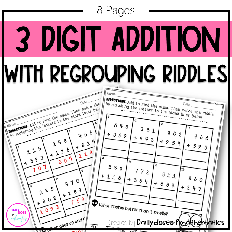 2 and 3 digit Addition Riddles Worksheets and 3 digit addition practice sheets for elementary students | Multi digit addition practice sheets