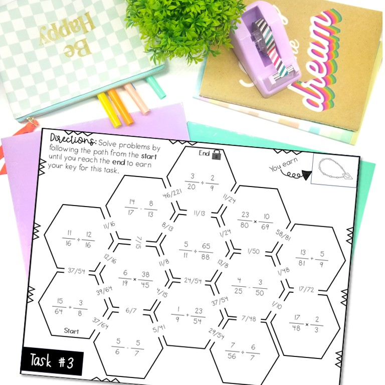 Fraction Operations Escape Room Puzzle for math centers