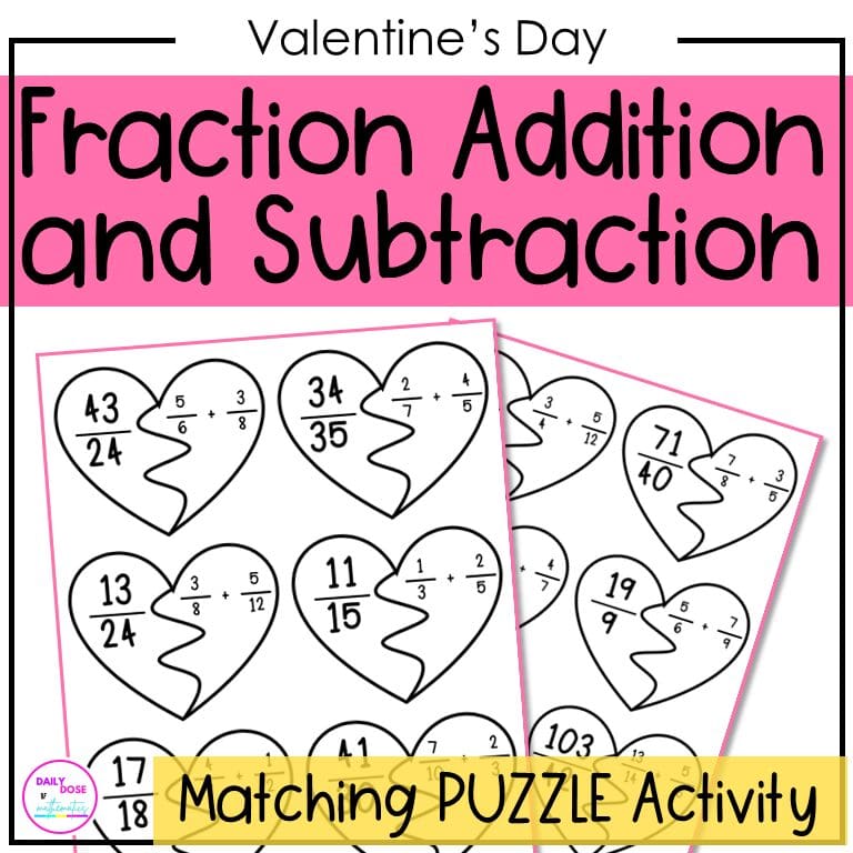 Valentines Day fraction puzzles activity