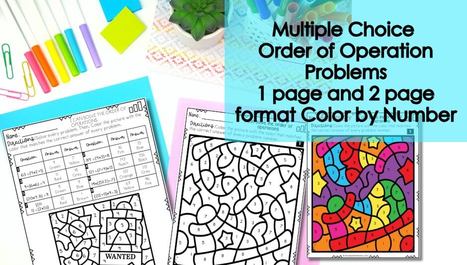 Order of Operation Color by Number Activities 