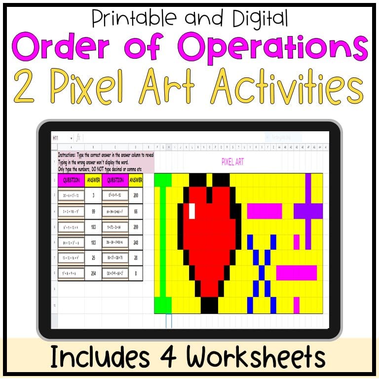 Order of Operation Pixel Art Activities 