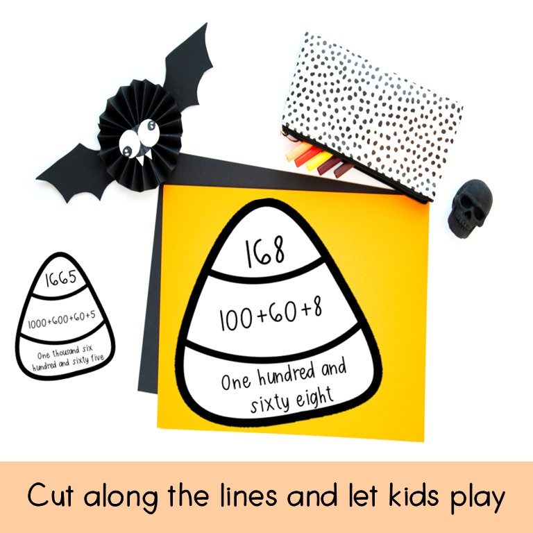 Halloween Place Value Puzzles cut and paste hands on activity grade 3 and 4th 