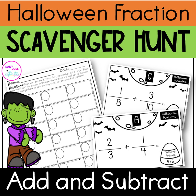 Halloween Scavenger Hunt Math Activity for 4th 5th 6th grade