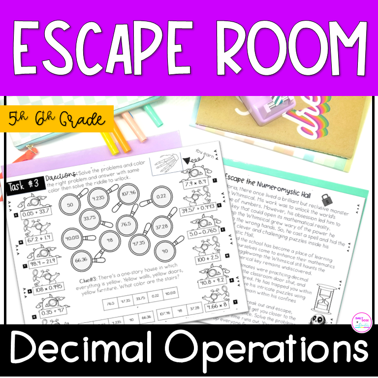 decimal operation escape room printable 5th and 6th grade