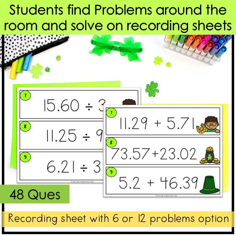 Adding Subtracting Multiplying and Dividing Decimals Math Practice Scavenger Hunt 5th Grade Activity