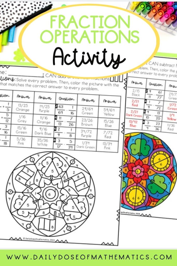 St Patrick's Fraction Color by Number Math coloring activity