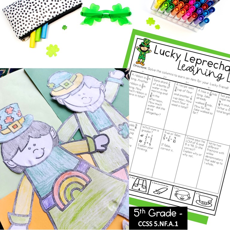 Best St Patricks Day Math Adding and Subtracting Fractions Unlike Denominator Craft 5th and 6th Grade