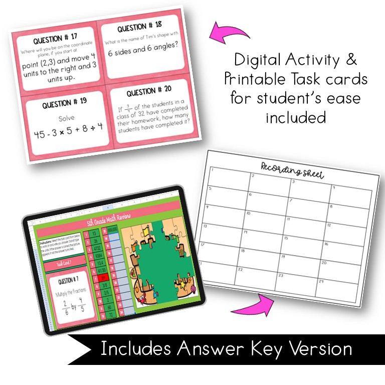 EOY math review 5th 6th grade digital activity for upper elementary centers practice