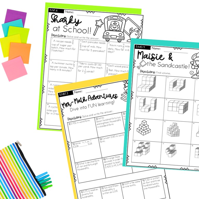 End of year summer 5th grade work pack for summer math practice