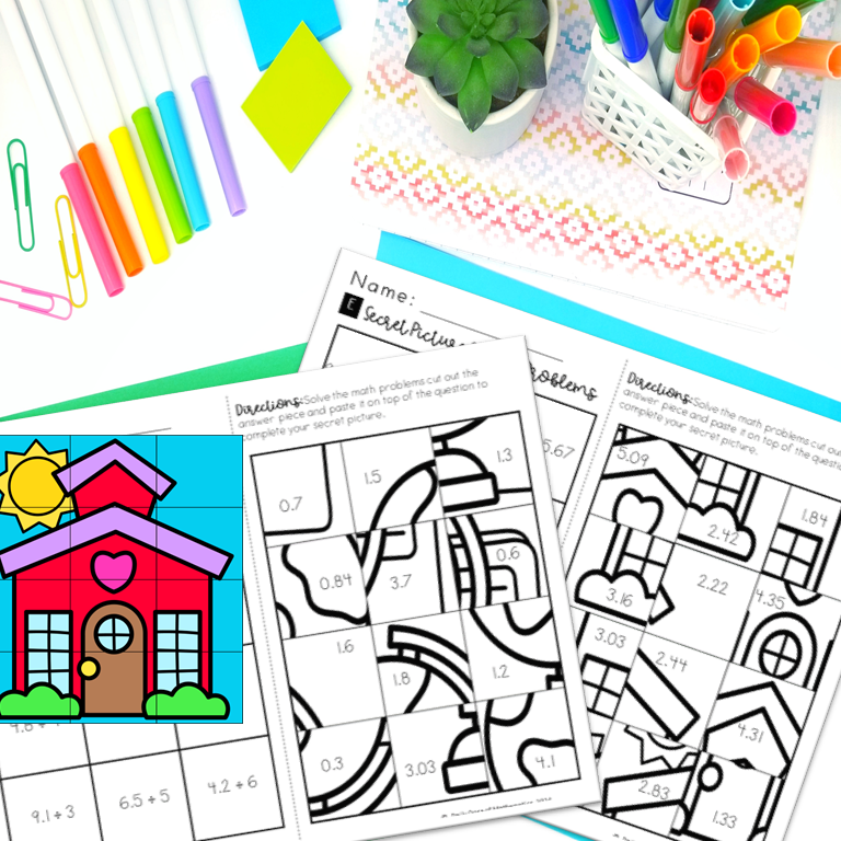 Decimal Operations secret mystery picture puzzles